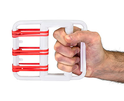 CanDo rubber-band hand exerciser, with 5 red bands