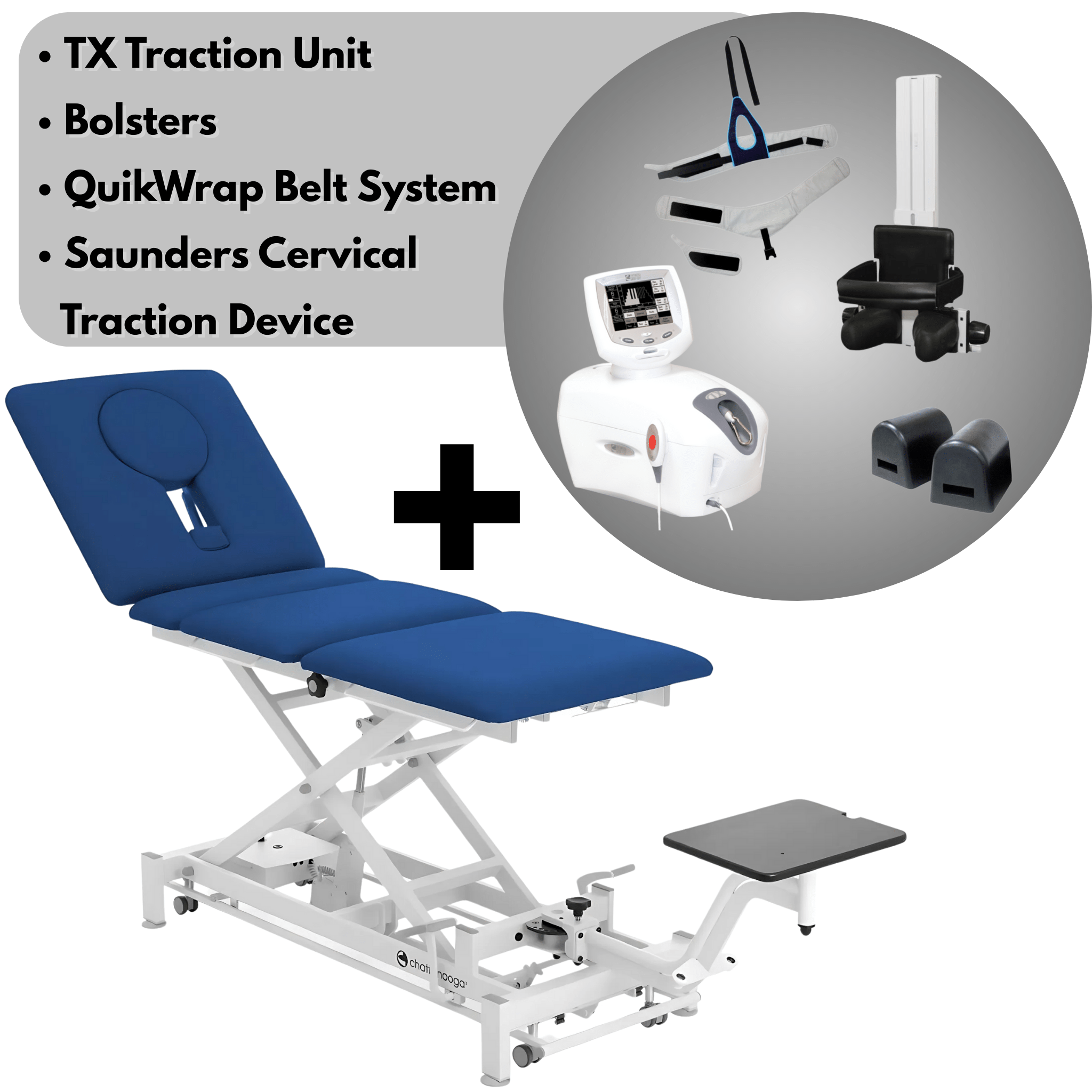 Teaction Table Chattanooga Galaxy TTET-400 Traction Table Navy Blue Upholstery w/ Tra ...