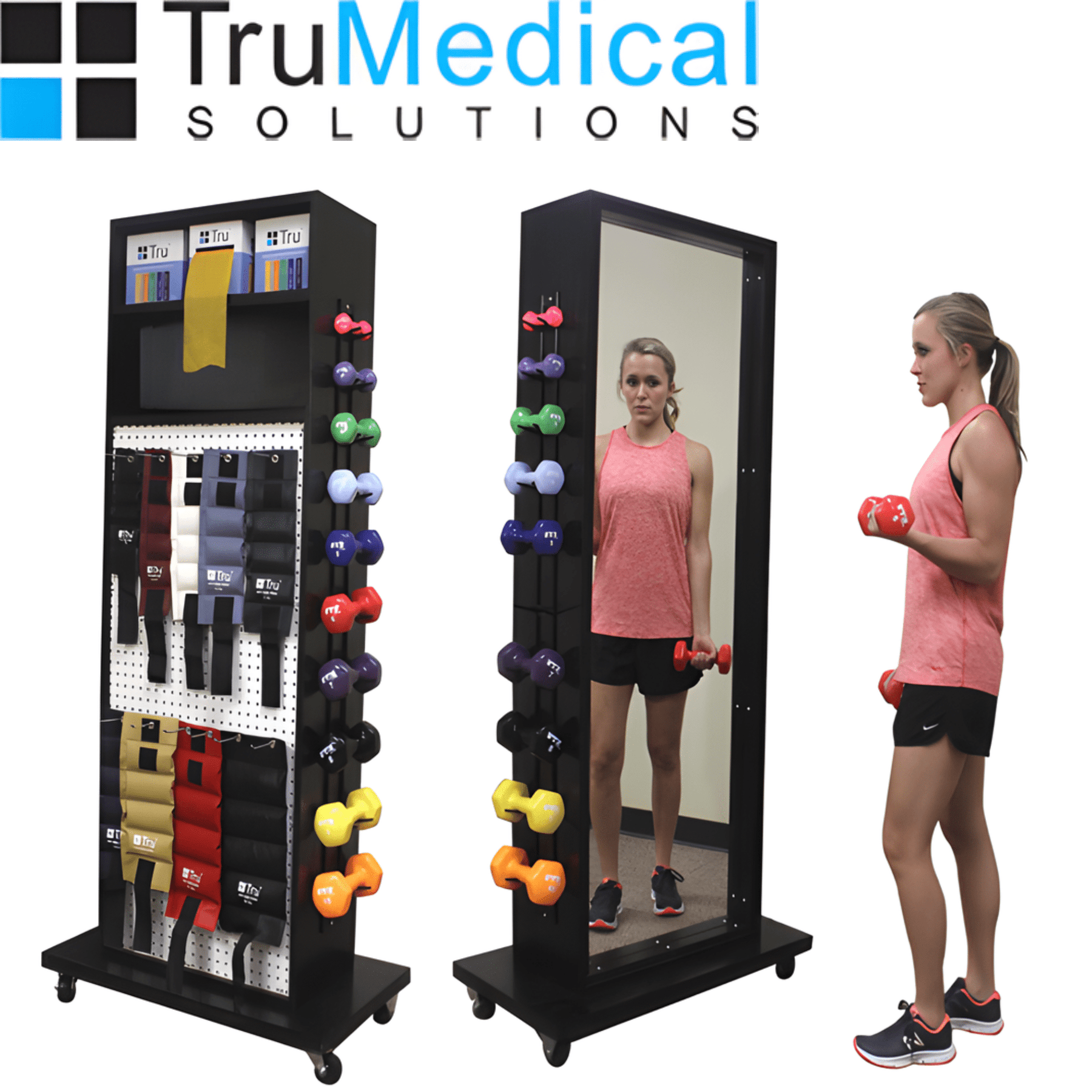 Tru Multi-Purpose Mobile Weight Rack w/ Mirror & 16 Piece Weight Set ...