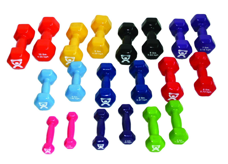 CanDo® vinyl coated dumbbell - 20-piece set - 2 each 1, 2, 3, 4, 5, 6, 7, 8, 9, 10 - US MED REHAB